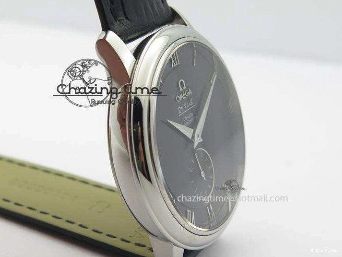 0212 De Ville MK 1:1 Best Edition SS Black Dial On Black Leather Asian Seagull T1701 (Sec@6) Unisex 8243